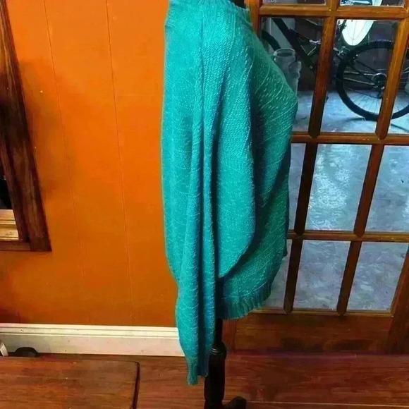 Vintage 80s Sweater Geometric Bright Teal Ramie/Cotton Cable Knit Sweater Large - Picture 3 of 14